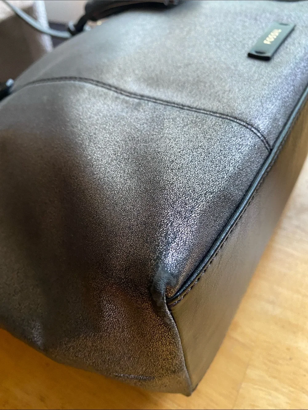 Fossil canvas black metallic tote in good condition